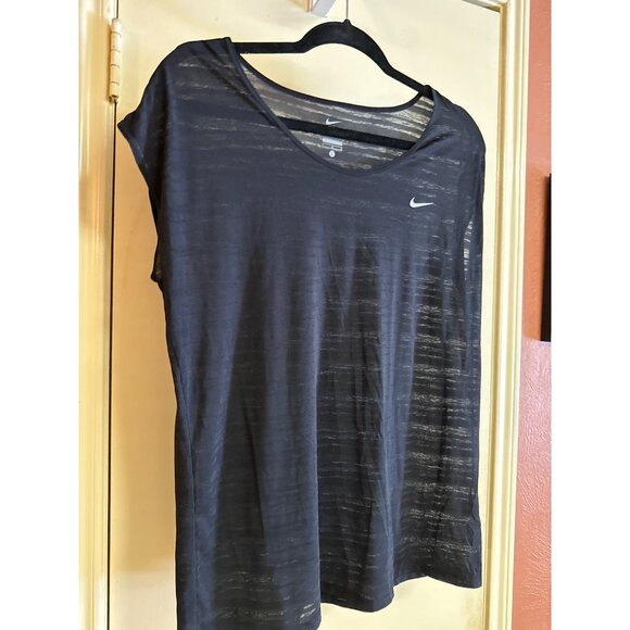 Nike Dri-Fit Womens Sheer Black Athletic T-Shirt Size L Lightweight & Breathable - Picture 3 of 5
